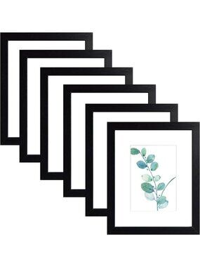 8x10 Black Wood Picture Frames - Set of 6 for Wall Mount or Tabletop Display